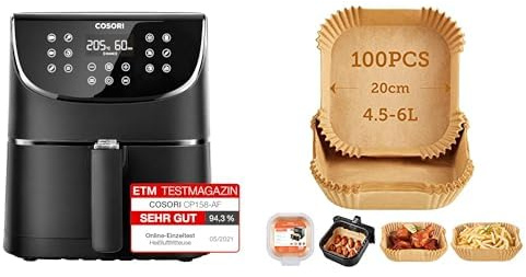Cosori CP158 Heißluftfritteuse & Sechsteiliges Zubehörset & Backpapier für Heißluftfritteuse