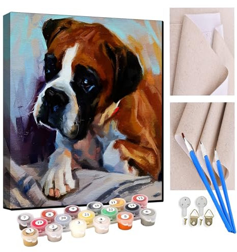 KANGBAWA Painting by Number Kits for Adult Oil Painting Kit for Kids or Beginner with Paint Brushes Acrylic Pigment Drawing Paintwork 16x20inch Frameless-Boxer Brown Dog