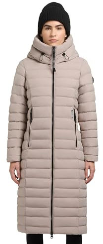 khujo Damen Wintermantel Warmer Steppmantel lang mit hohem Kragen und großer Kapuze Imes-YM Dusty Beige Gr. XL