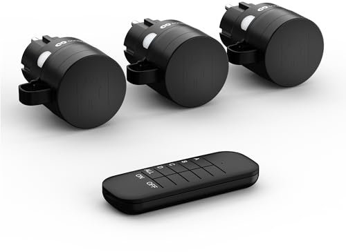 conecto Funksteckdosen mit Fernbedienung Aussen, 2300 Watt, 230V, 3 x Steckdose mit Funkfernbedienung, Outdoor Set, IP44, Stromsparen, 30m Reichweite, Schwarz