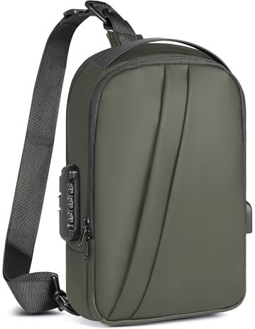Geestock Brusttasche Herren Sling Bag, Passwortschutz Anti-Diebstahl Crossbody Bag, Umhängetasche, Wasserdicht, Lässig, Grün