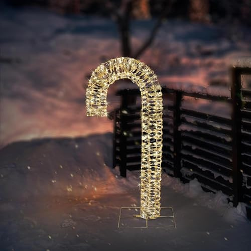 ECD Germany LED-Zuckerstange 75 cm in Gold mit LED-Beleuchtung, Metall Leuchtstab mit 400 warmweißen LEDs, Timer 6 Std, Weihnachtsbeleuchtung IP44 Wasserdicht Innen/Aussen, Candy Cane Weihnachtsdeko