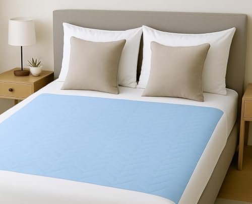 2 x Easy Care Solutions Washable Bed Pads with Tucks | 85x115cm | 3L | Blue | | Secure Tuck-In Flaps | Soft and Comfortable | Washable & Reusable | For Adults & Children | Double Bed | 2 Pack