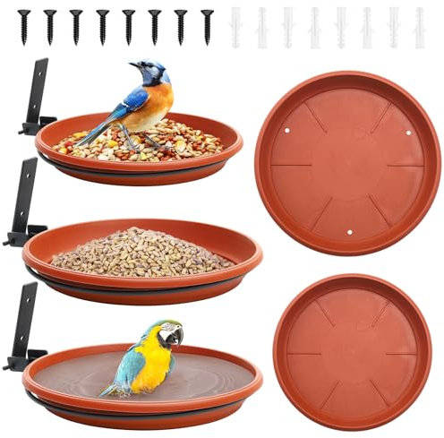 3 Pièces Abreuvoir Oiseaux Extérieur, Mangeoire pour Oiseaux Extérieur et Bain d'oiseaux avec 2 Plateaux de Remplacement, Distributeur Nourriture Oiseaux Sauvages, Baignoire Balcon, Jardin, Terrasse
