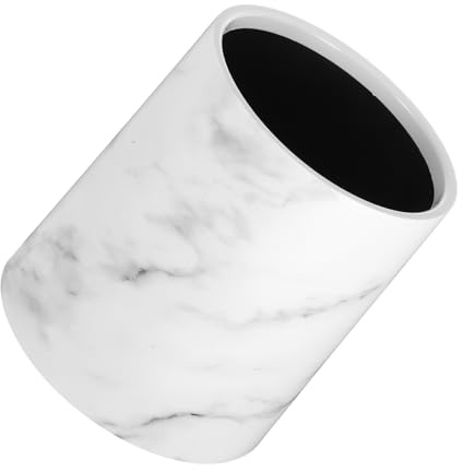 HOMOCONO Modern White Marbling Waste Paper Basket with Double Layer 8l Capacity, Large Opening Design Plastic Waste Paper Container for Home and Kitchen
