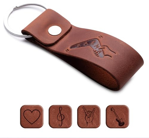 Crazy Horse Porte-clés en cuir fait à la main – Design gaufré – Porte-clés voiture et maison – Cadeau d'anniversaire et d'anniversaire pour homme et femme, Karma, taille unique