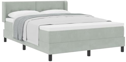 vidaXL Double Bed Frame 140 x 200 cm Light Grey Padded Base with Sturdy Plywood Slats Assembly Manual Included Bedroom Furniture Support for Mattress Design Ele