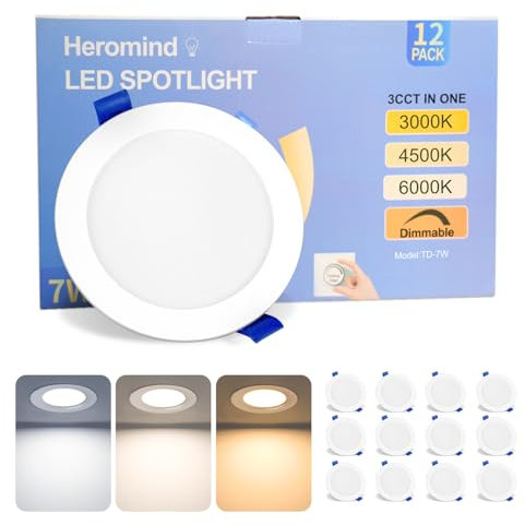 12er Set LED Einbaustrahler 230V Dimmbar 7W IP44 LED Spots Warmweiß 3000K Neutralweiß 4500K Kaltweiß 6000K Deckenspots, 79-92mm Badezimmer Einbauspots, Deckenstrahler für Bad, Küche und Wohnzimmer
