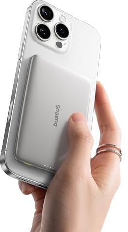 Baseus Picogo AM41 Power Bank, 0.3 Ultra Slim 5000mAh Magsafe Powerbank, PD 20W Fast Charging, Portable, Mini Wireless Magnetic Battery Pack with USB C Cable for iPhone 16/15/14/13/12, Titanium