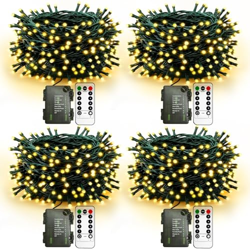 litogo 4 Stück Lichterkette Batterie Timer mit Fernbedienung, 5M 50 LED Lichterketten Dimmbar IP65 Wasserdicht Kleine Fairy Lights, Lichterkettenbatterie für Party Hochzeit Weihnachten Deko, Warmweiß