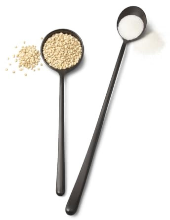 2er Set schwarze Edelstahl-Löffel – Dessert- & Longdrinklöffel (18,5 & 20,8 cm) – zum Dosieren von Mehl, Salz, Vanille, Stärke – Ideal für Backen, Küche, Kaffee & Vorratsdosen