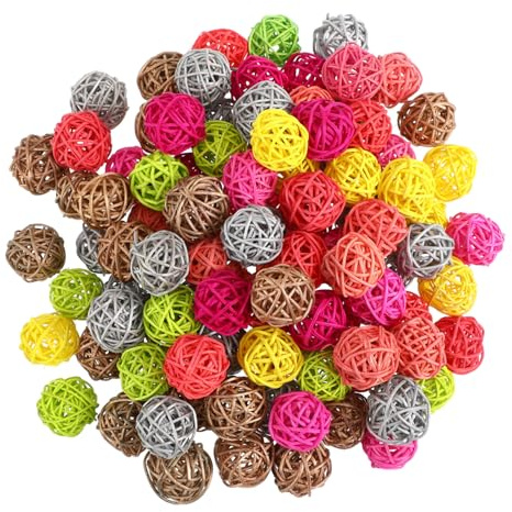 Boule de Rotin Aromathérapie Colorées Lot de 100 Pièces 3cm | Couleur Aléatoire Finition Soignée Mélange Multicolore pour Mobiles de Nursery et Projets Créatifs