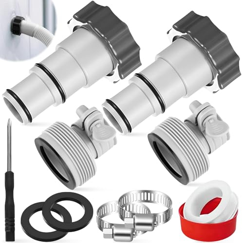 Xinxinphi 4 Stück Poolschlauch Adapter Set mit Gewindeanschluss & Kolbenventil, Schlauchadapter für Pumpe, Pool-Schlauch Anschluss Für Ø 32 and 38 mm, Einfache Installation Austauschbare Pool Zubehör