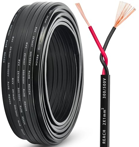 DARKGUARD Anhängerkabel 2 Polig 12V/24V - 2x1.0mm² FLRYY KFZ Kabel Fahrzeugkabel 2 Adrig Anhängerbeleuchtung Kabel - Kupferkabel Stromkabel Flexibel PVC Wasserfest (5M Flachkabel)