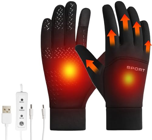 Carreuty USB-Beheizte Handschuhe für Herren Damen, Winterhandschuhe Touchscreen Beheizbare 3 Temperaturen, Wasserdichte Winddicht Warme Handschuhe für Outdoor Motorrad Fahrrad Ski Frauen Männer