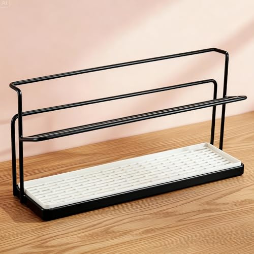 SUNNYNEST 2 Tier Cup Storage Holder Bottle Drying Rack Cup & Mug Organizer with Removable Drip Tray Space-Saving Kitchen Organiser for Home Kitchen Office Bar (Black)