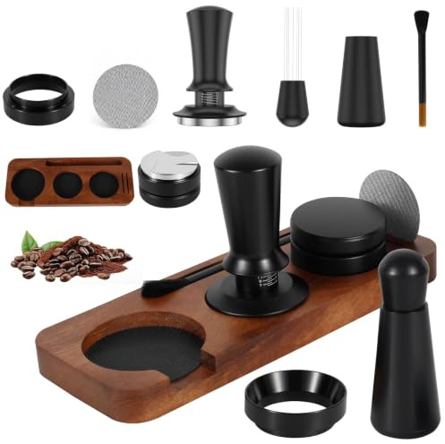 harupink Espresso Tamper Set 51mm mit Espresso Nadel, Kaffee Tamper mit Distributor Tampermatte, Dosierring 51mm, Espressorührer Nadeln, Kaffeerührer, Puck Screen, Tamperstation, Reinigungsbürste