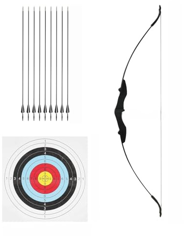 TFGXUE Recurve-bågset | Pil och båge plast 135 x 30 cm | Bågskytte vuxna | Komplett bågskyttetillbehör | Sportbåge | Långbåge | Hållbar/Säker