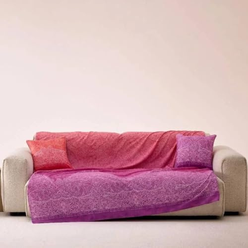 Bassetti Granfoulard Sofaüberwurf aus Baumwolle, Sofaüberwurf, Mehrzweckdecke (Tagesdecke, Picknickdecke, Vorhang, Tischdecke) (CM 180 x 270 cm (Rosa Wasser)