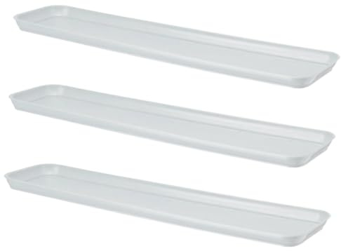 pokm toolsmarket - 3er Set Untersetzer für Blumenkasten 80cm, wetterfest, Weiß Farbe, 3 STK. Abtropfschale Unterlage für Pflanzkästen, EU-Herstellung, für Fensterbank & Balkon