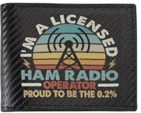 Black Leather Wallet Ham radio operator licensed vintage Men's Simpleusiness Modern Stylish Printing Gifts Father Credit Card Holder