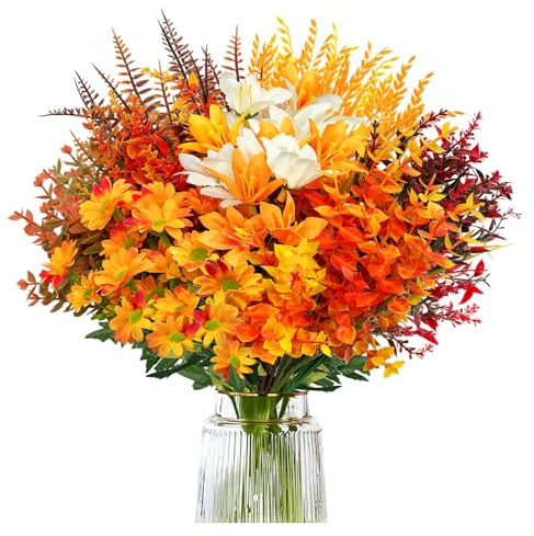 8 Bündel Herbstdeko Innen, Kunstblumen Herbst Wie Echt, Trockenblumen Herbst Dekoration, Herbstdeko Outdoor, für Tischdeko Tisch Fall Zuhause, Herbstblumen Draußen Künstlich, Autumn Kunstblumen