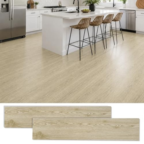 SPC PVC Bodenbelag 1,38m² 18 Fliesen 640x128x4mm (Cremefarbene Eiche)