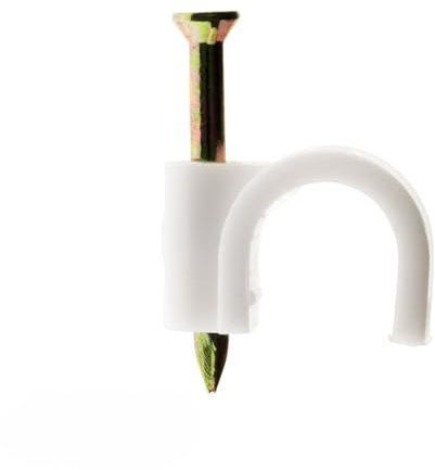 Zenitech - Paquete de 100 Ganchos de Fijación Ø8mm - para Cables, Mangueras y Cables Planos - Clavo Especial para Hormigón Incluido - Plástico de Alta Calidad - Certificado CE - Blanco
