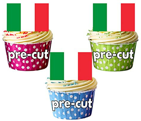 AK Giftshop Italian Italy Italia Flag Cake Decorations - 12 Edible Wafer Cup Cake Toppers