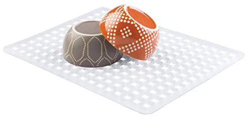 iDesign Escurridor de platos y vasos, rejilla de plástico PVC de tamaño grande, alfombrilla escurreplatos para proteger el fregadero de la cocina, transparente