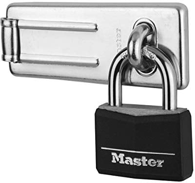 Master Lock 9140703EURDBLK Pack Comprenant un Moraillon de Porte et un Cadenas à Clé, Noir