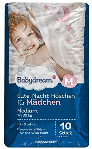 babydream Gute-Nacht-Höschen für Mädchen 10 Stück Gr. M, 17-30 kg, für Mädchen von 4-8 Jahren, extra saugfähig für eine ruhige Nacht
