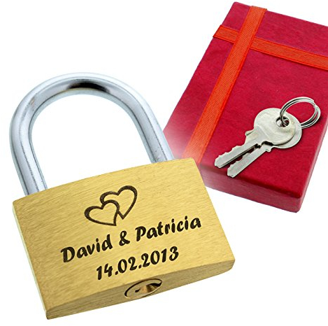 Cadenas d'amour avec votre personnalisation - Gravure de votre choix - Livré dans un écrin rouge avec ruban - A offrir en cadeau de déclaration d'amour