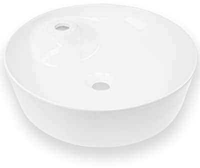 Art-of-Baan® Keramik-Aufsatzwaschbecken I Waschbecken mit Lotus-Effekt I Handwaschbecken in Weiß I DIN Hahnloch & DIN Abfluss I Moderne Waschschale I Aufsatzwaschbecken rund I 435x435x130mm
