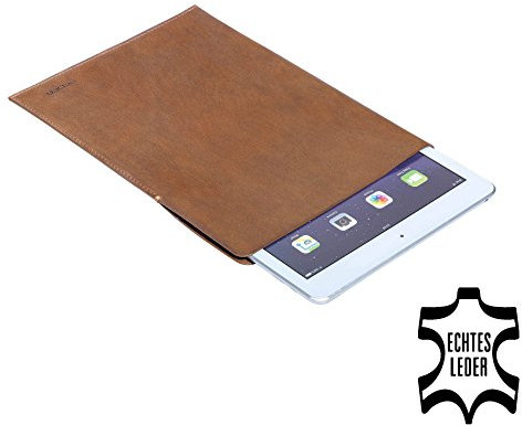 PEDEA Echtleder Tasche/Hülle für Apple iPad Air, Acepad A96, Denver TAQ-80062, Xoro TelePAD 96A3, tobacco