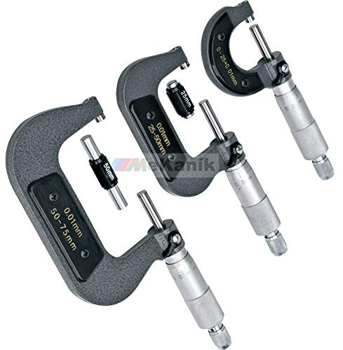 Good Quality 3 Pc External Adjustable Metric Micrometer Carbide Anvils Tool Set 0-75Mm In Wood Case