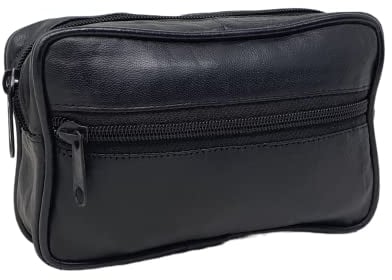 RAS Genuine Leather Travel Waist Belt Hanging Bag for Coins Passport Mobile Phone Camera 1014 Black