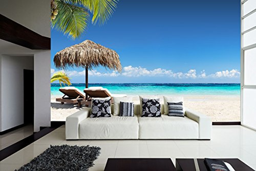 Fototapete Strand der Karibik | Fototapete | Dekorative Fototapete | Wandbild | Dekorativer Vinyl | verschiedene Maße 200 x 150 cm | Dekoration für Esszimmer Wohnzimmer | Landschaftsmotive