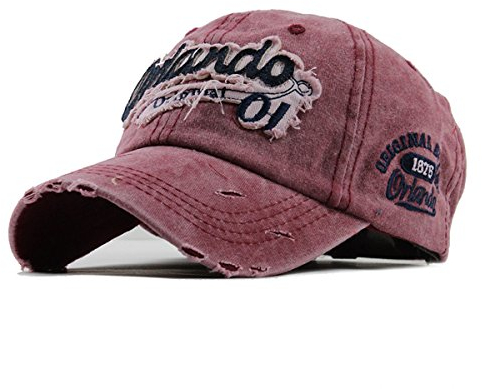 Sporty Baseballcap Orlando Original Vintage Style Used Washed Look Retro Outdoor Kappe Mütze Cap Schirmmütze Basecap verstellbar (Rot)