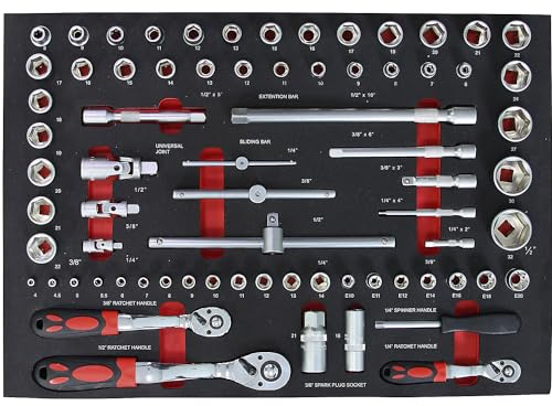 kaiserkraft | Werkzeug-Shadowboards | Steckschlüssel-Satz | für BxT 570 x 410 mm | 63-teilig