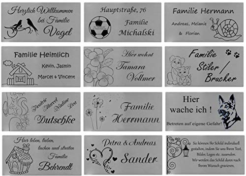 ID Türschild mit Bildern und Gravur nach Wunsch, Namensschild, Edelstahl, in 3 Größen, Schild Nr.3 (80 x 40 mm)