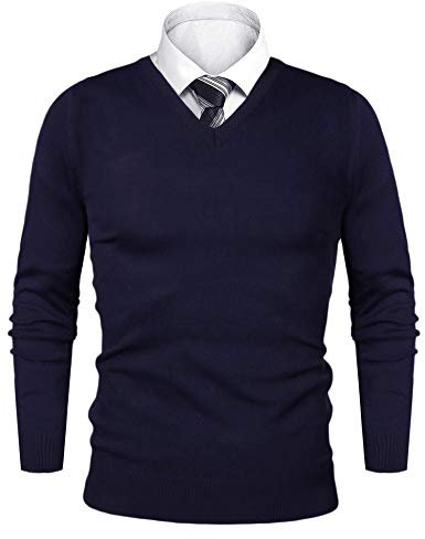 Sykooria Jersey Hombre Invierno Suéter Hombre con Cuello en V Jersey de Hombre de Clásico JerséIs de Punto de Manga Larga Slim Fit