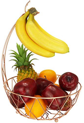 RosyLine, Obstkorb + Bananenhalter, elegante Obstschale mit Bananenbaum Aufhänger (Rosegold)