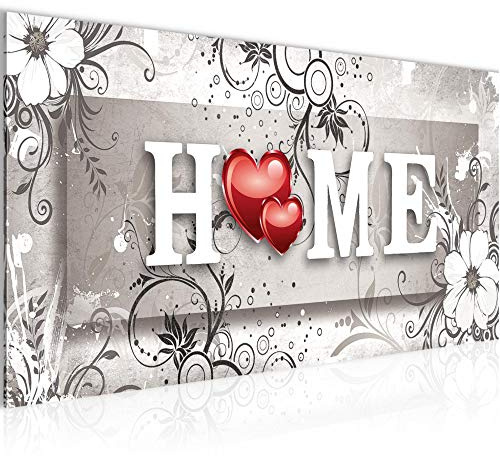 Runa Art Wandbild Home Vintage 1 Teilig 100 x 40 cm Modern Bild auf Vlies Leinwand Blumen Wohnzimmer Grau Rot 030912c