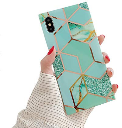 Cocomii Square Geometric Marble iPhone 8 Plus/7 Plus Case, Slim Thin Glossy Soft TPU Silicone Rubber Gel Trunk Box Square Edges Bumper Cover Compatible with Apple iPhone 8 Plus/7 Plus (Green/Glitter)