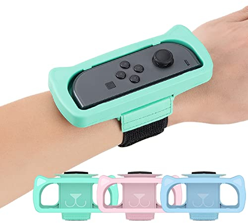 Chinsion - Fasce da polso per Just Dance 2021 2020 2019, cinturino elastico regolabile in morbido TPE per Nintendo Switch, tre dimensioni per bambini, adolescenti e adulti, verde, rosa e blu
