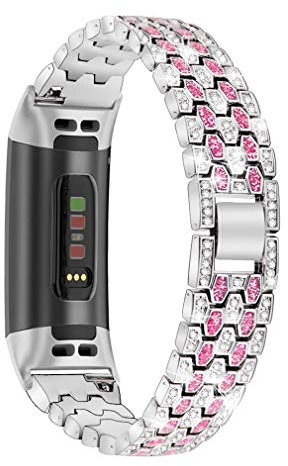 GIMart Metallarmband kompatibel mit Fitbit Charge 4/Charge 3/3 SE Armband, Damen Herren Bling Strass Edelstahl Ersatzarmband Armband für Charge 4/Charge 3 Fitness Tracker