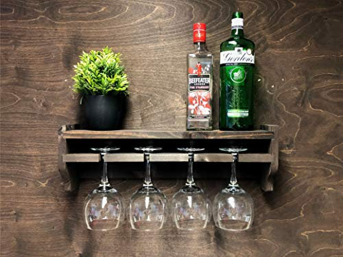 Wooden Gin Bottle Shelf with 4 Glass Wall Mounted Display (GS-DO)(EM)