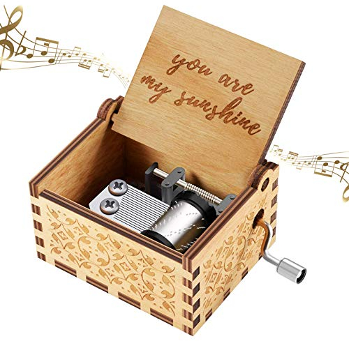 Carillon Legno, Carillon Legno Manovella, Regalo Compleanno Adulti Bambini, Carillon Incisione Vintage You Are My Sunshine