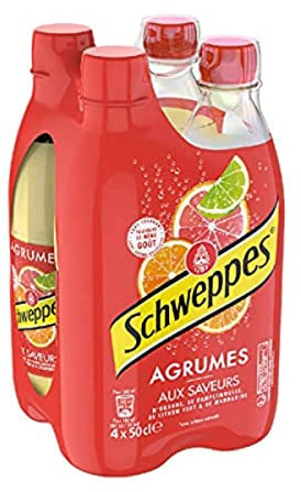 Schweppes Agrumes Boisson Gazeuse aux Saveurs d'Orange Pamplemousse Citron Vert et Mandarine, 4 x 50cl